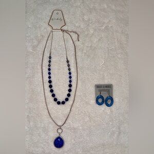 NWT Wonderly Deep Blue Necklace Set w/Robert Lee Morris Turq. Earrings